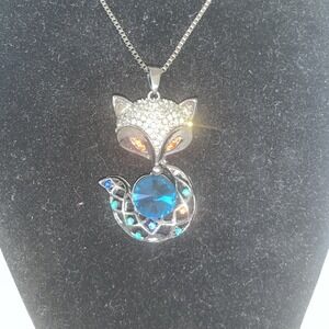 Betsey Johnson Rhinestone Blue Belly Fox Pendant Necklace